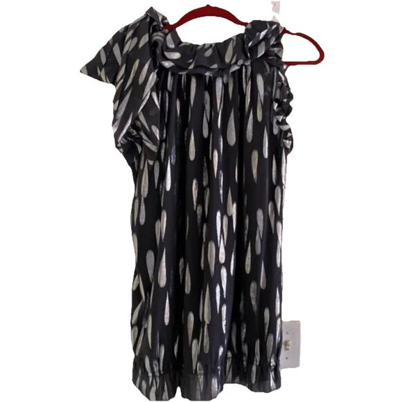 ST JOHN SoCa Charcoal Gray Silver Metallic Silk Tie Neck Sleeveless Top Small E2 - Picture 4 of 9